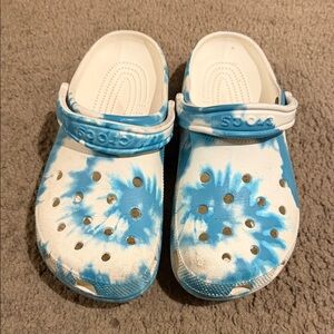 Blue and White Crocs Clogs